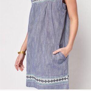 Faherty Hailee Navy Jacquard Organic Cotton Shift Dress
